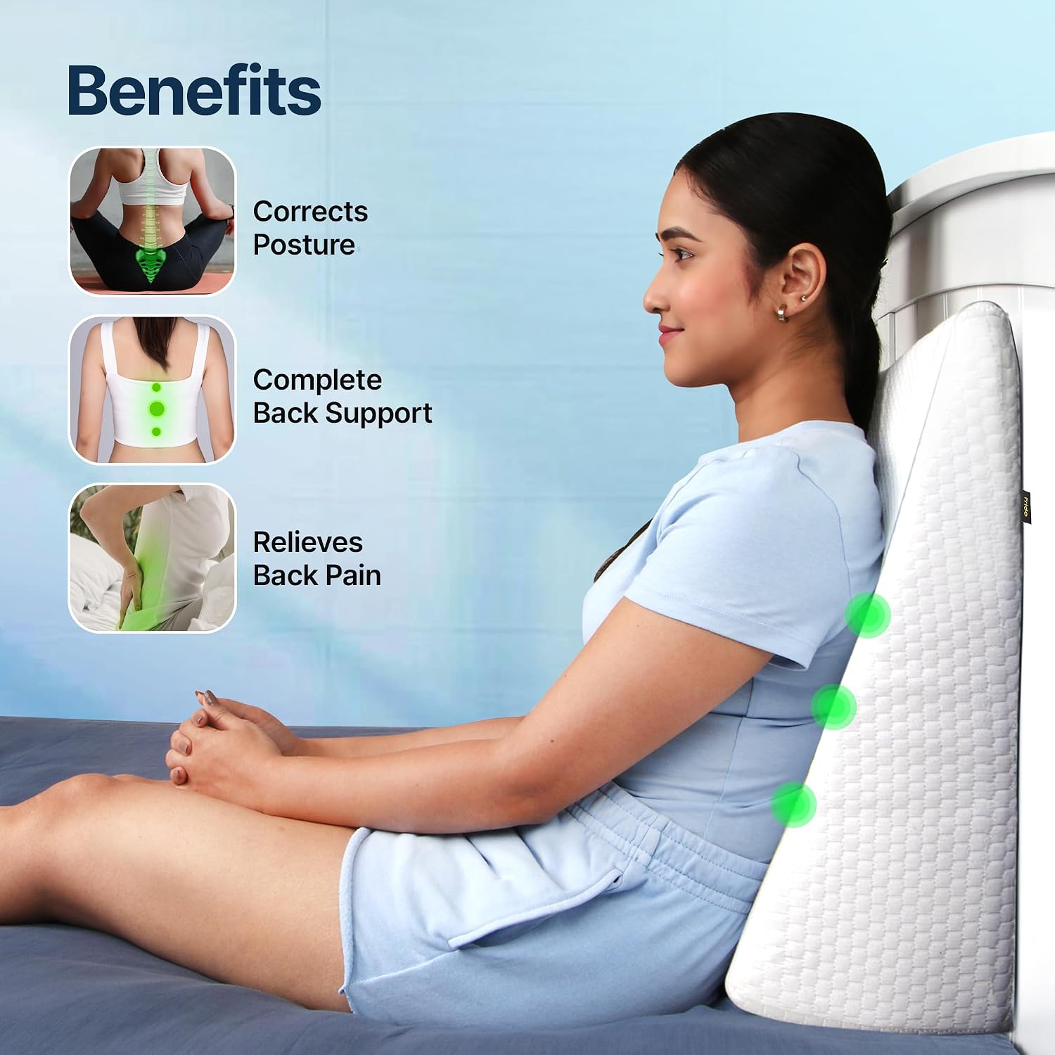 Wedge Cushion Made With Memory Foam Pillow, Complete Back Support, White | Improves Comfort & Posture While Sitting, Working On Bed | Premium Removable Covers, Multipurpose Use - Pack Of 2