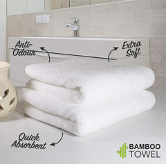 Heelium Bamboo Hand Towel 1200 Gsm | Ultra Absorbent & Anti-Bacterial 3x Softer Than Cotton Towels Pack Of 6 - White