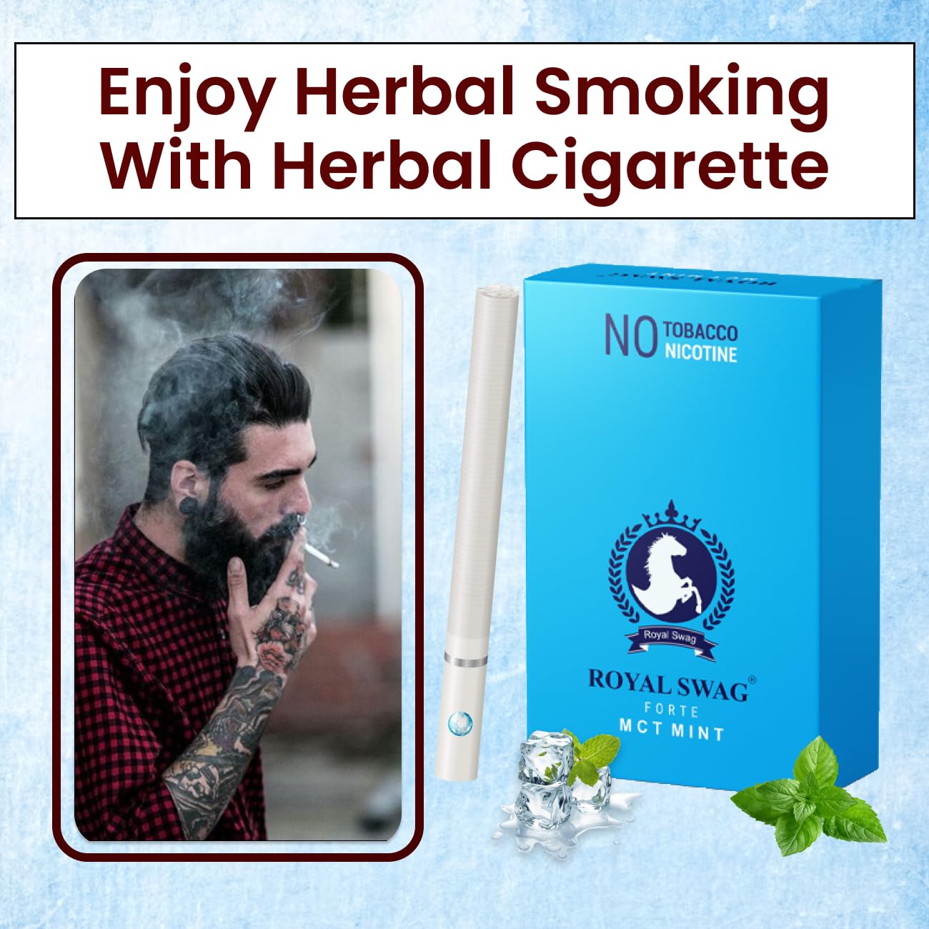 Royal Swag Herbal Cigarettes Mint, Clove Flavoured 80 Sticks | 100% Tobacco Free & Nicotine Free Tobacco Alternatives Herbal Smokes Made With Ayurvedic & Natural Herbs Pack Of 80