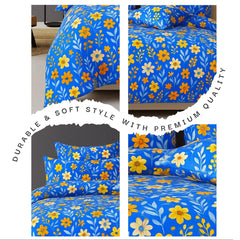 Microfiber Double Bedsheet King Size With 2 Large Size Pillow Covers | Size 108x108+9 Inches, Blue & Rust | Perfect For Daily Use, All-Season Use Or Gifting Bedsheet