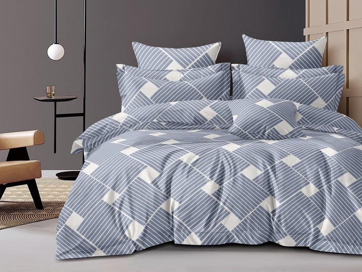 Printed Super King Size Double Bedsheet With Two Pillow Covers - 108 X 108 Inches, Grey & White | Smooth To Touch, Breathable & Long Lasting - Ideal For Everyday Comfort
