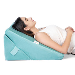 Wedge Pillow For Back Support, Velvet Aqua Green, Standard Size - 22 X 22 X 12 Inch | Adjustable Memory Foam Bed Wedge Pillow For Sleeping | Acid Reflux, Gerd, Snoring, Pregnancy Pillow