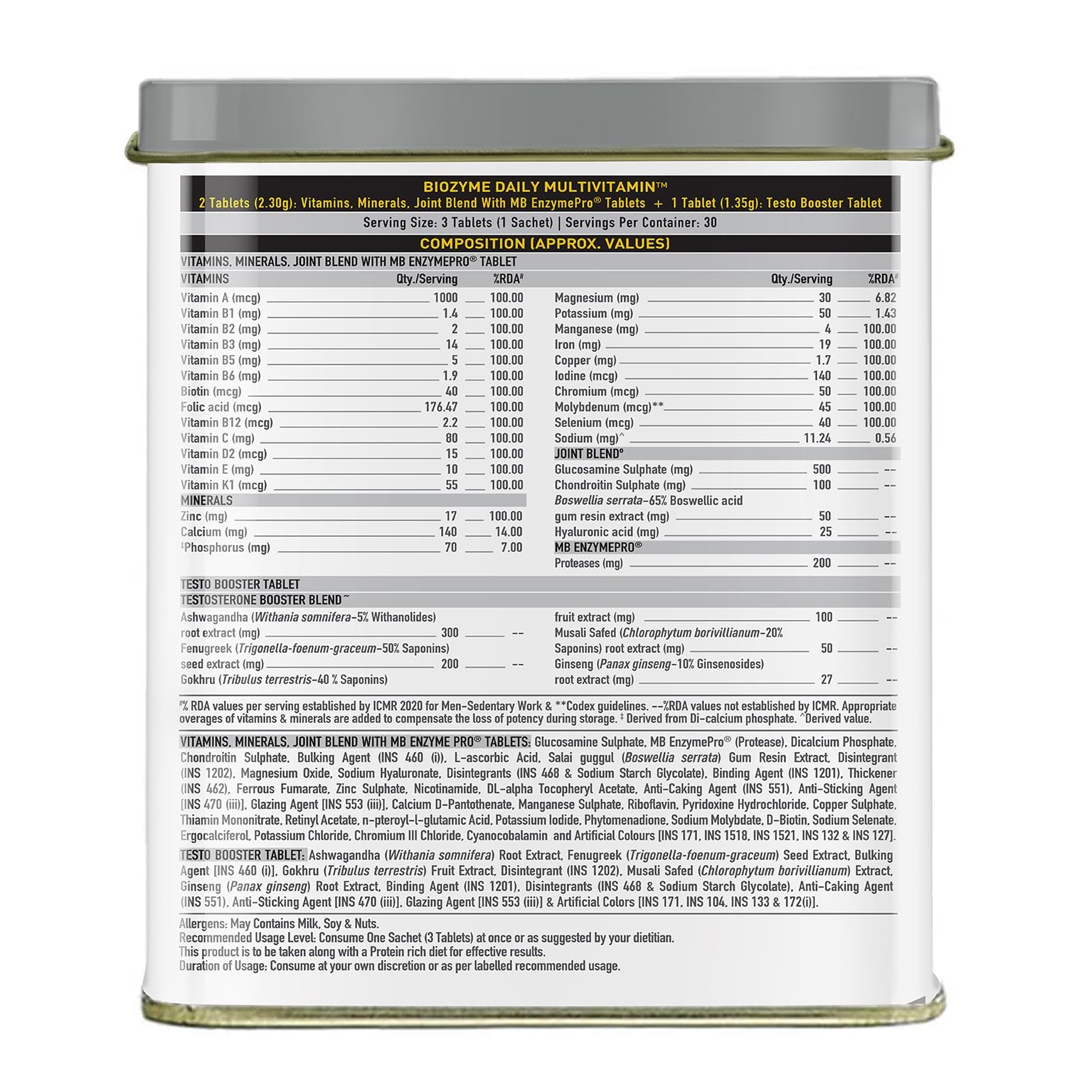 Muscleblaze Daily Multivitamin , 5-in-1 Supplement With Vitamins, Minerals, Patient Published EAF , Trustified Certified For Higher Energy & Improved Performance Levels | 90 Tablets 150gm 0.3lbs