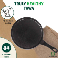 Pre-Seasoned Black Cast Iron Tawa For Dosa, Chapathi - 25.5cm, 10 Inch, 2.1 Kg | Induction Friendly, Naturally Nonstick, 100% Pure & Toxin-Free, No Chemical Coating