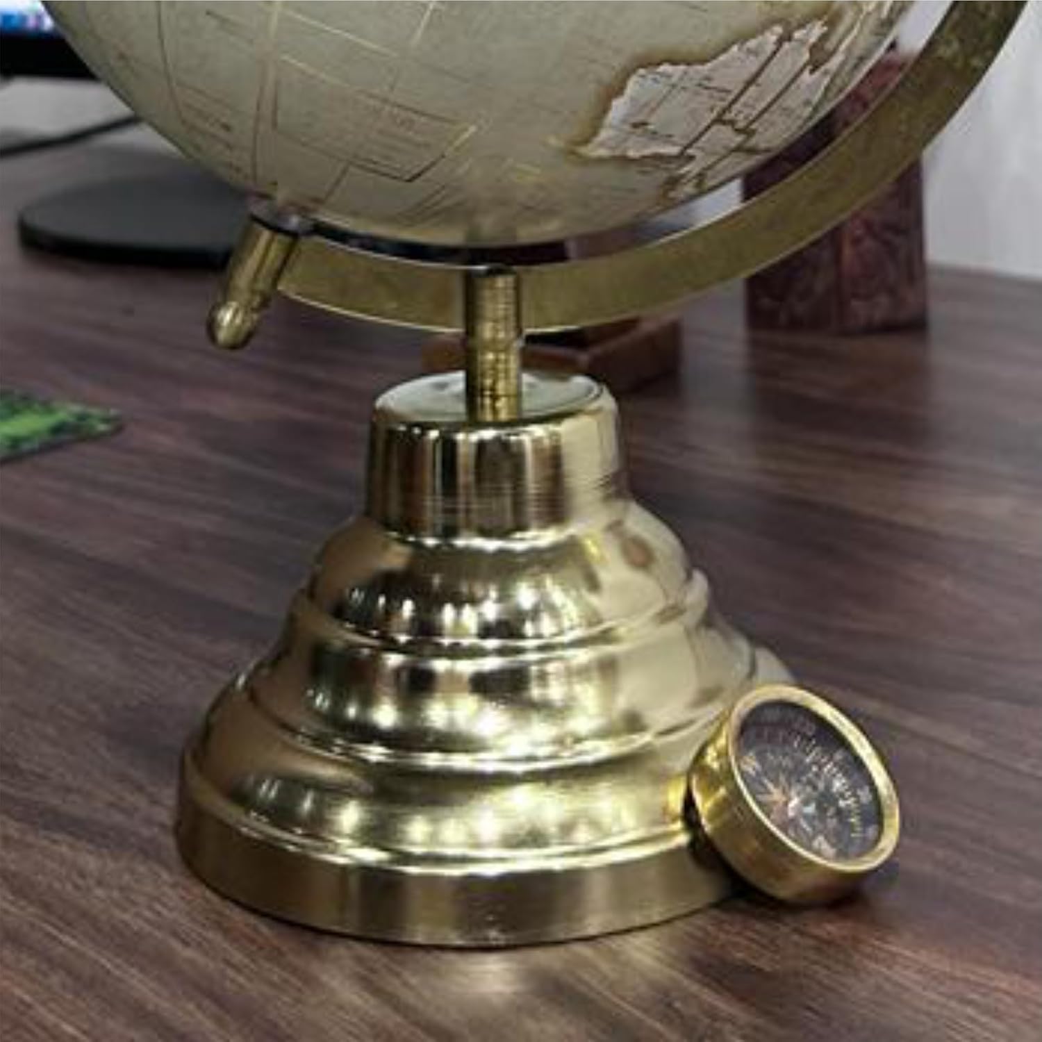Decorative World Globe For Home Decor, Office Table Accessories, Gift For Students & Kids Learning (Grey Gold 12 Inch Height) Pack Of 1