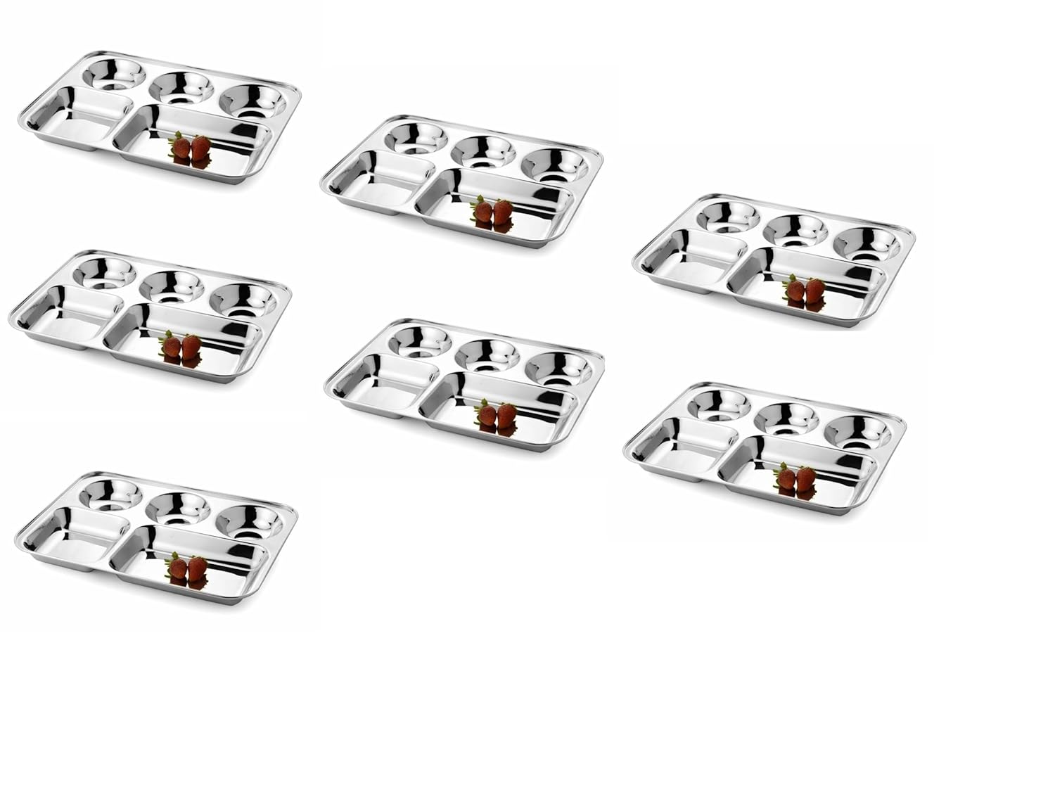 Silver Stainless Steel Sandwich Tray Set, 5 Pieces, Microwave Safe | Set Of 5 Individual Trays In 1 - Pack Of 7, Rectangular Shape