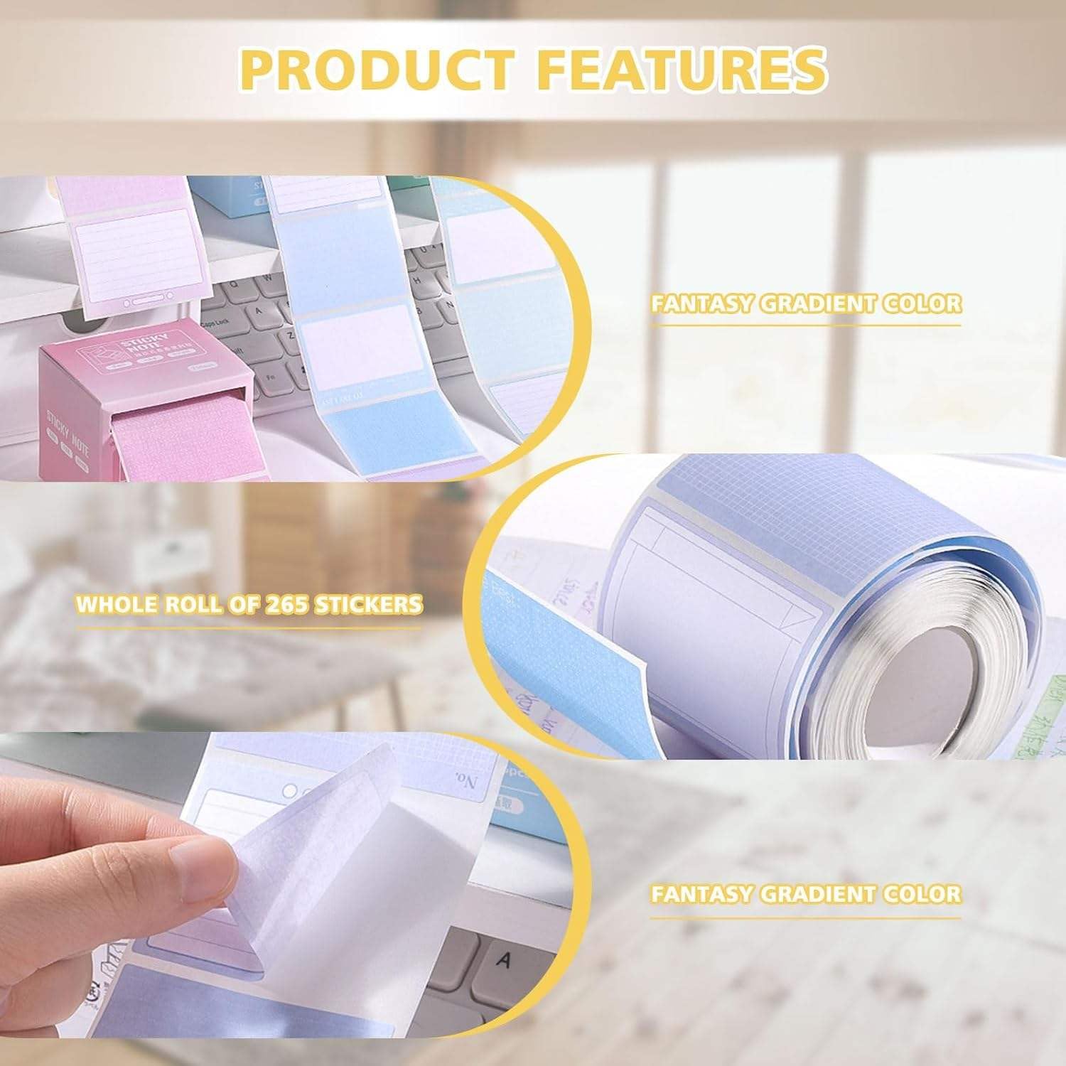Pull-Out Sticky Notes Roll (256 Sheets) With Dispenser Box | (Multicolor, Pack Of 1)
