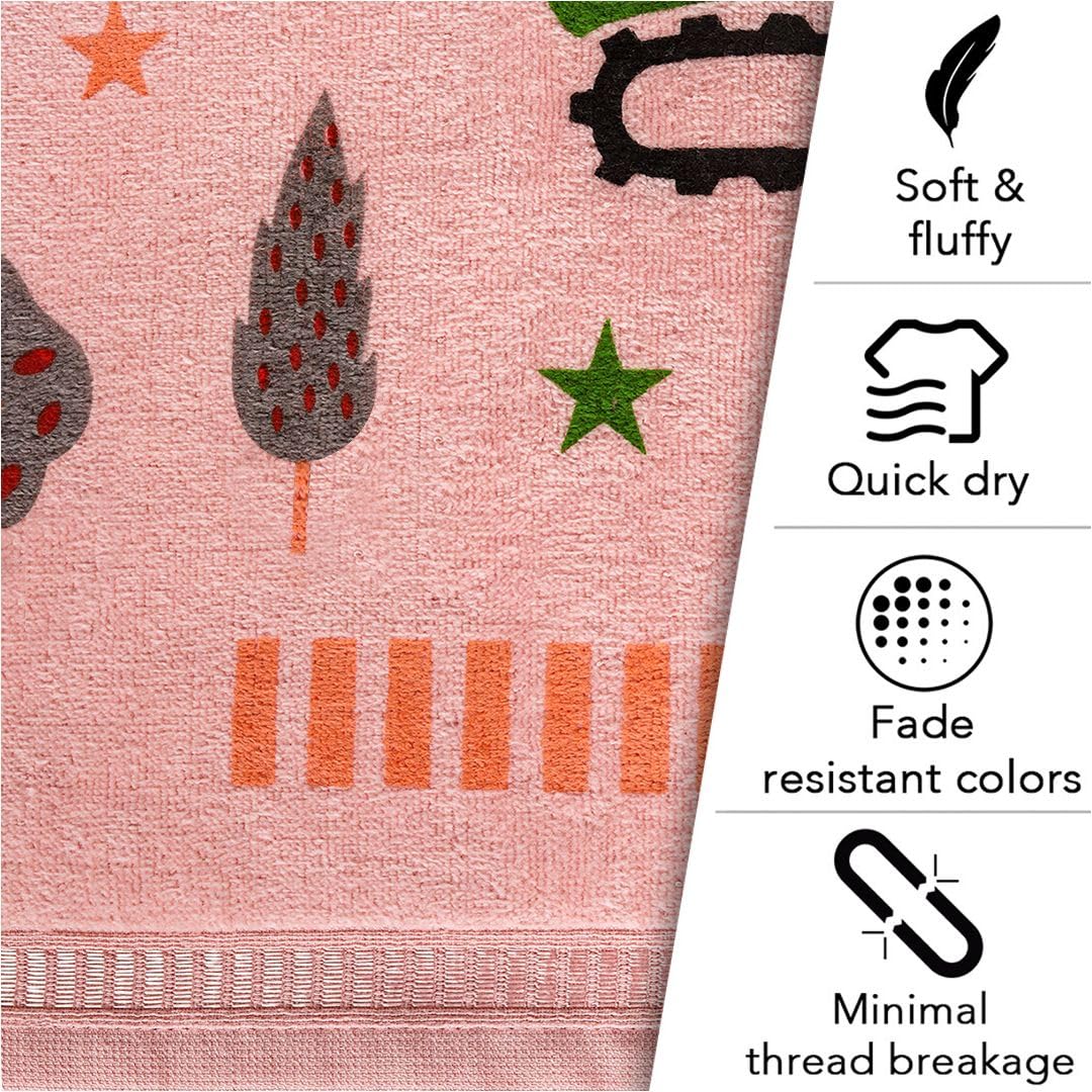 Rangoli 100% Cotton Kids Bath Towel 400 Gsm | Super Soft & Highly Absorbent, Anti-Bacterial & Anti-Odour, Multipurpose Towels (Peach)