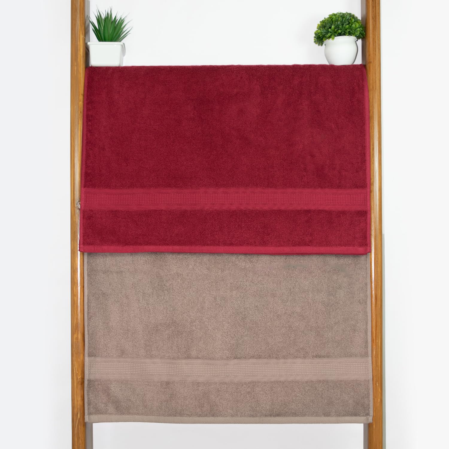 Rangoli 100% Cotton Fibre Bath Towel 1000 Gsm | Highly Durable & Super Absorbent Towel | Skin-Friendly & Quick Drying Luxury Towels (Maroon & Beige) - Pack Of 2