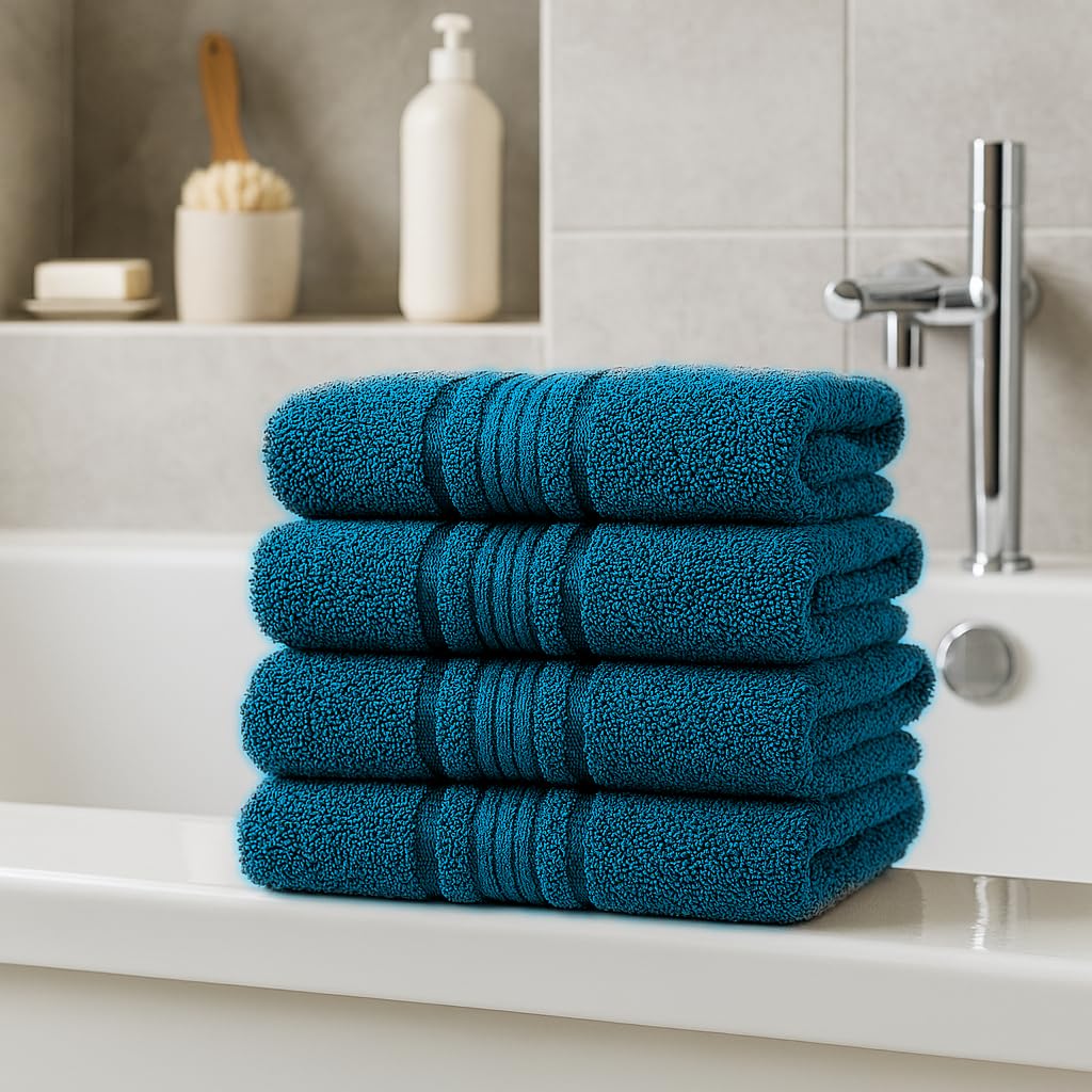 Akiko Home 100% Cotton Essential Series Hand Towels 800 Gsm | Soft, Absorbent & Durable, Cotton Hand Towel For Bathroom Use, Gentle On Skin- Pack Of 4 (Teal)