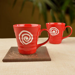 Hand Glazed Ceramic Milk Mugs Set Of 2 - 300ml Each, Red | Coffee Cups & Mugs - Tea Cups & Mugs