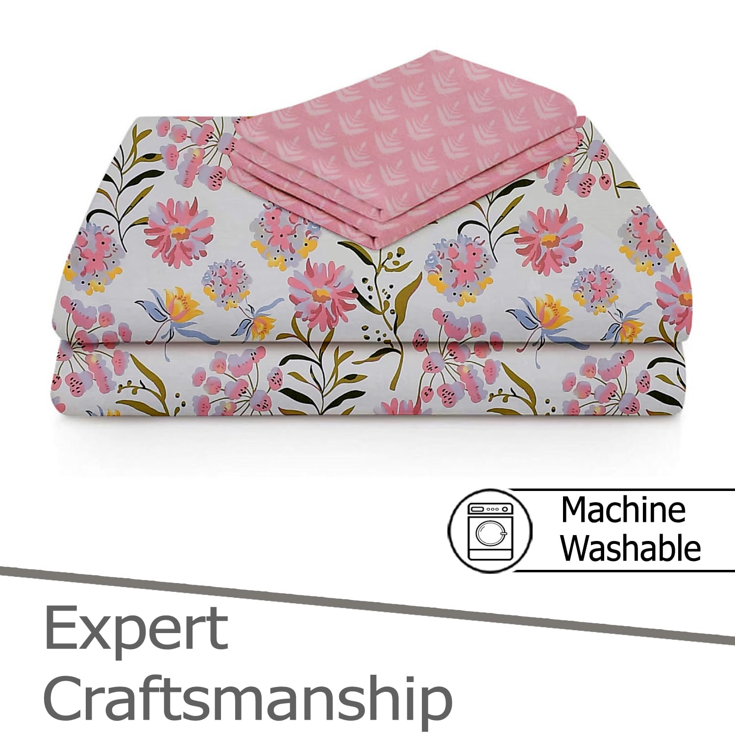 Bedsheet For Double Bed Queen Size With 2 Pillow Cover - 100 X 100 Inches, Pink & White | Perfect For Gifting On Weddings Bedsheet