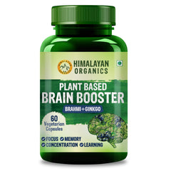 Himalayan Organics Plant Based Brain Booster Supplement With Ginkgo Biloba & Brahmi, Healthy Brain, Stress Relief, Improve Focus | 60 Veg Capsules 100gm 0.2lbs Each Pack Of 3