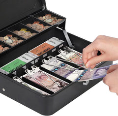 Cash Box With 2 Key Lock Storage Security 4 Note, 5 Coin Slots,11.8" X 9.5" X 3.5", Colour - Black, Special Feature - Durable