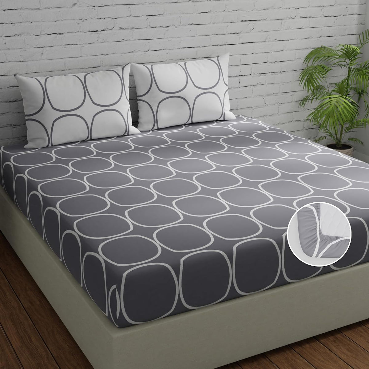 King Size Bedsheet For Double Bed With 2 Pillow Cover - 72 X 78 Inches, Grey & White | Perfect For Lifestyles & Everyday Use | 144 Thread Count