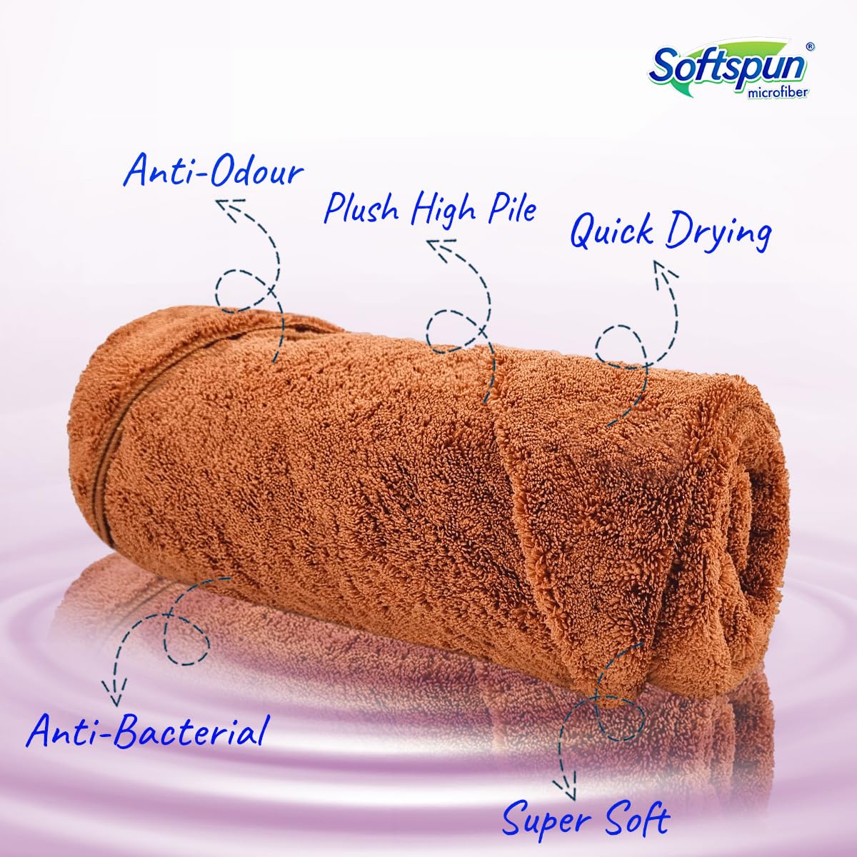 Softspun Microfiber Towels 380 Gsm | High Loop Gym & Sports For Men & Women Fast Drying Super Absorbent Lightweight (Brown)