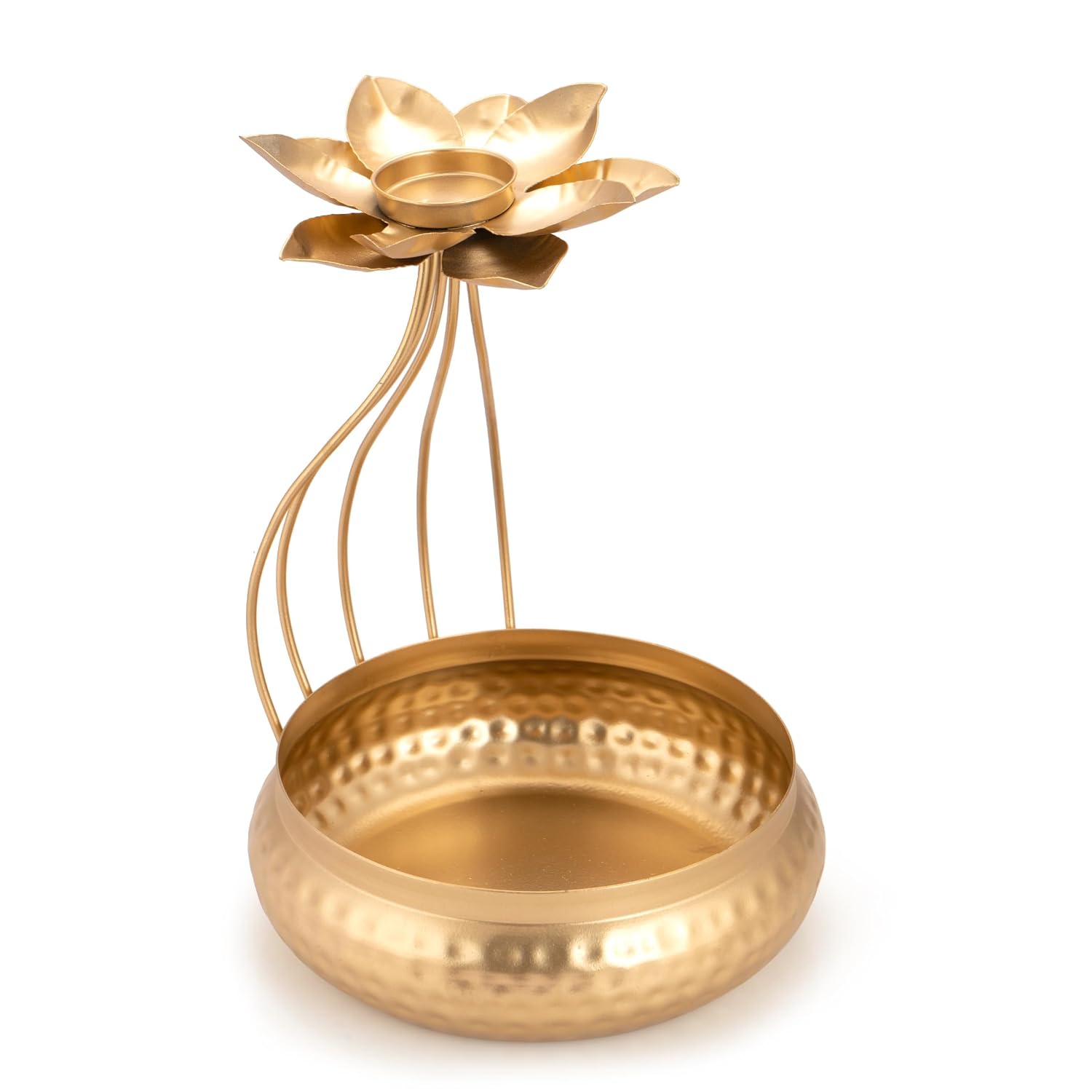 METAL LOTUS TEALIGHT CANDLE HOLDER WITH BASE URLI BOWL GOLD | PERFECT FOR GIFT