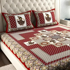 Pure Cotton Bedsheet For Double Bedsheet King Size With 2 Pillow Covers - Size 83 X 94 Inches, Maroon | 160 Thread Count Jaipur Prints Bedsheet