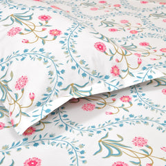 Bedsheet Double Bed For Queen Size - 100 X 90 Inches 2 Pillow Cover, Off White & Pink | Ideal For Everyday Use | Soft, Skin-Friendly & Durable Cotton Fabric