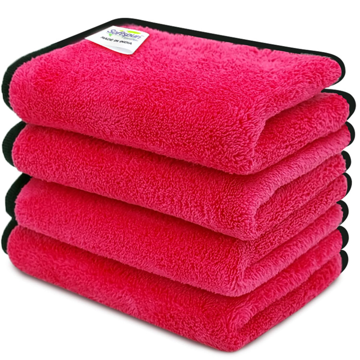 Softspun Microfiber Super Soft Hand & Face Wipes 300 Gsm Towel Set - 4 Piece (Pink)