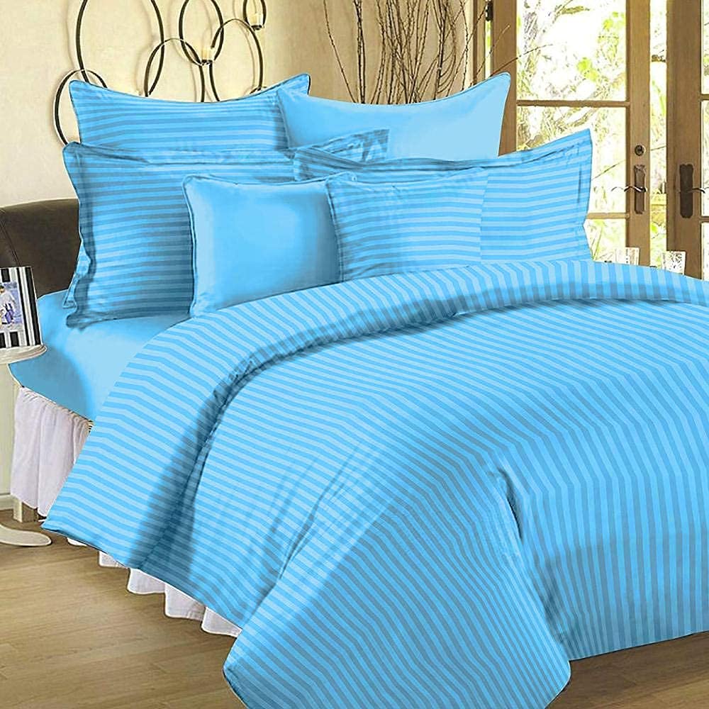Cotton Bedsheet For Double Bed Queen Size - 90 X 100 Inches, Light Blue With 2 Pillow Covers | 350 Thread Count | Premium Comfort Bedsheets For Home, Hotels & Guest House