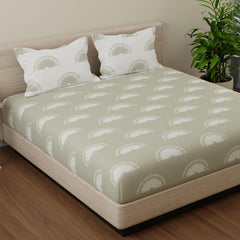 Cotton 144 TC Bedsheets For King Size Bed With 2 Pillow Covers | 108 X 108 Inches, White & Green | Breathe Easy In Cotton Comfort