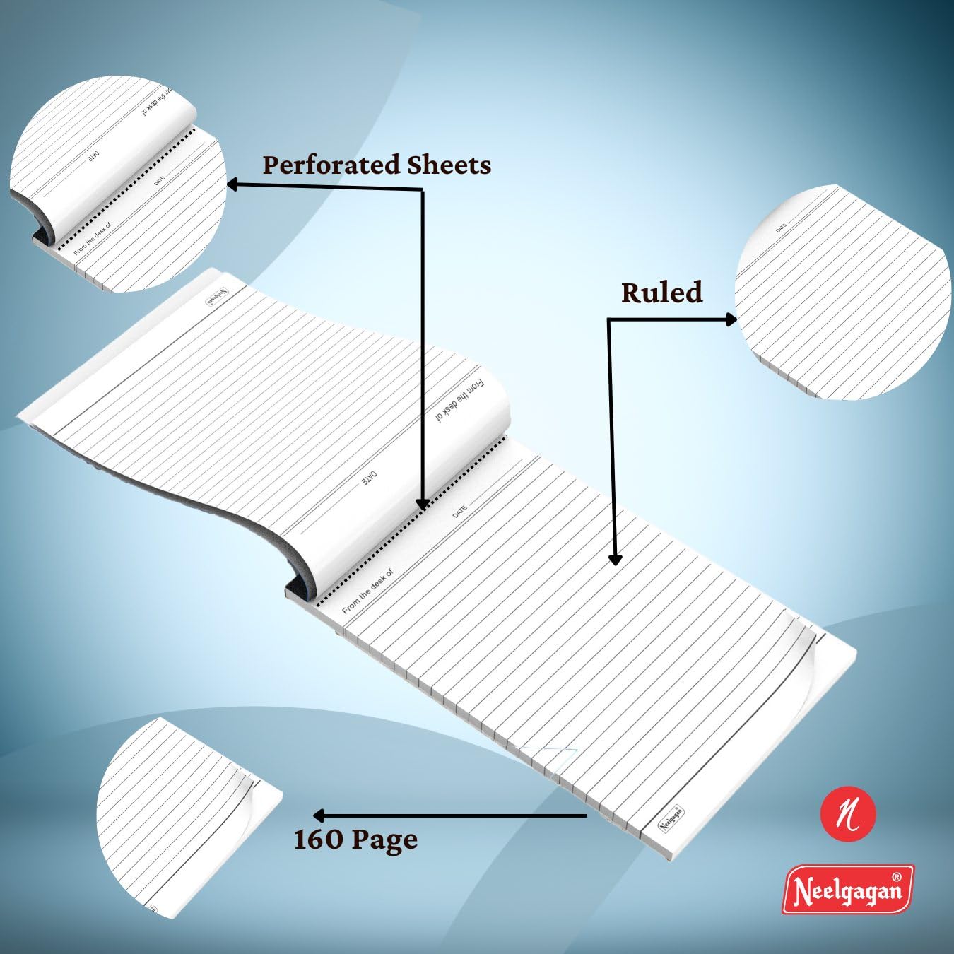 Slip Pad No.33 - Ruled Writing Pads, 80 Pages, Compact Size For Office, School, Pack Of 8