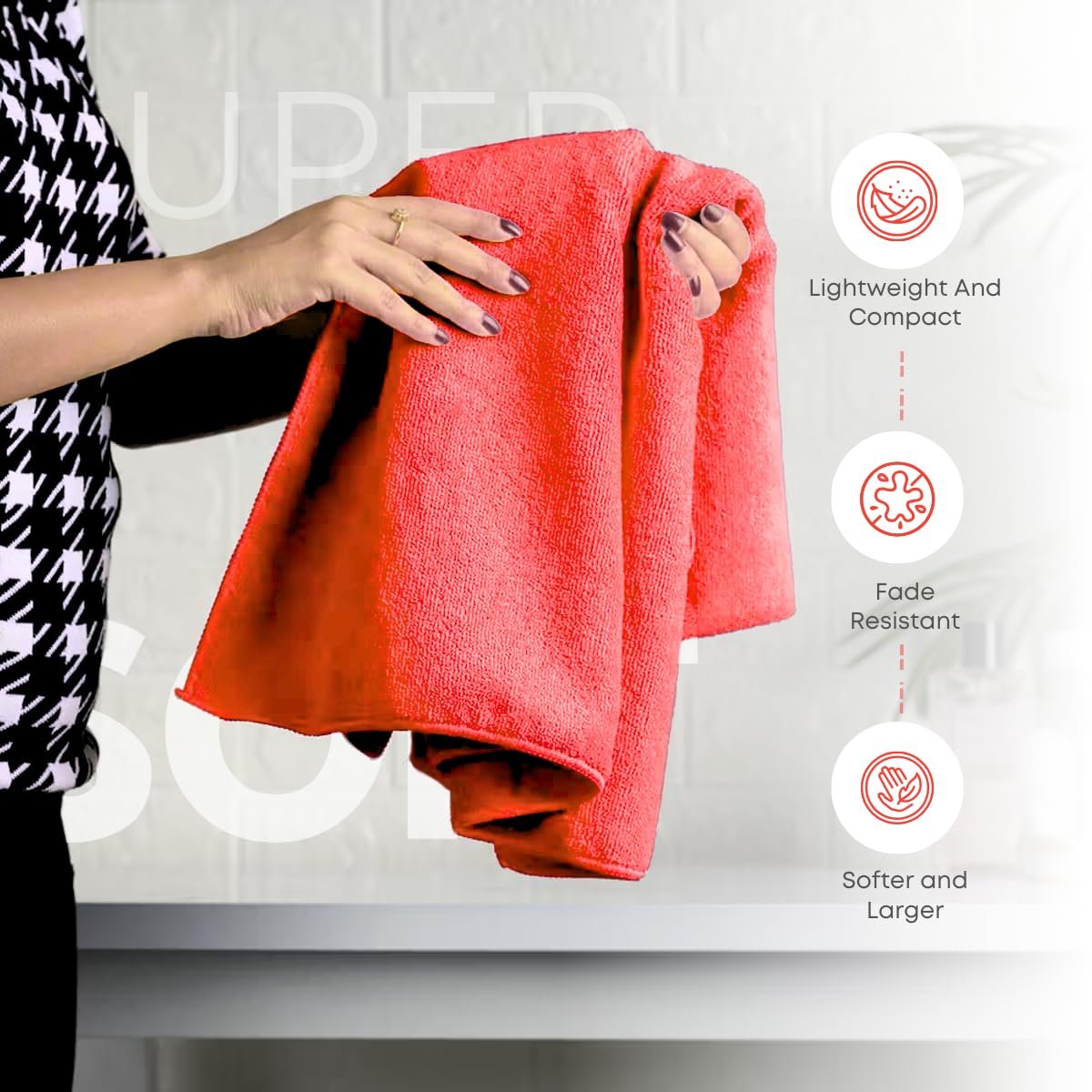 Black Gold The Finer Touch Microfiber Bath Towels 1500 Gsm | Super Absorbent, Lightweight, Ultra-Soft, Fade Resistant (Red) - Pack Of 3