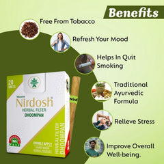 Double Apple Flavored Herbal Filter Dhoompan Sticks - Pack Of 4X 20 Pcs Herbal Cigarette | Bidi Sticks Rolled In Tendu Leaves, Non-Addictive Sticks - Tobacco Free & Nicotine Free