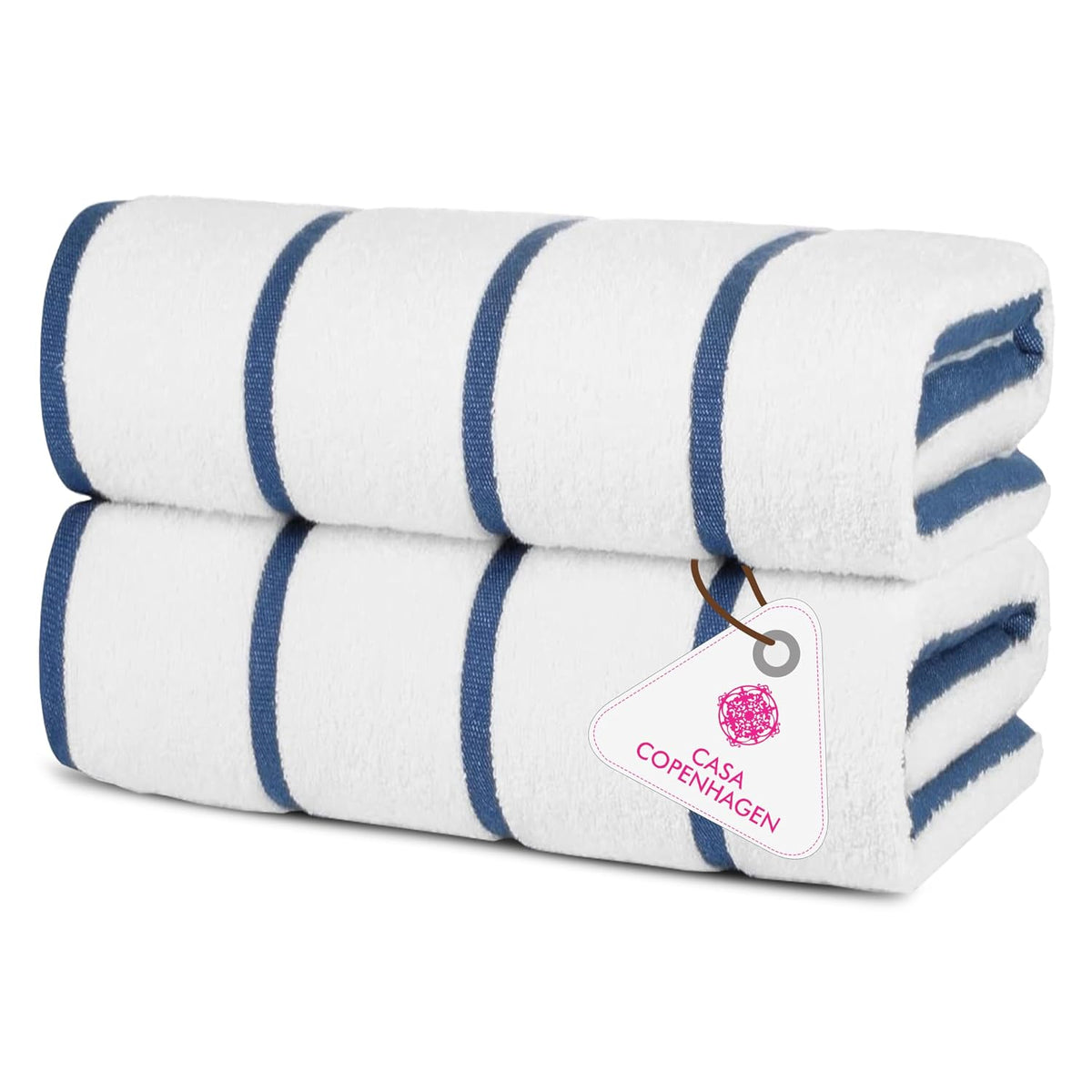 Casa Copenhagen Cabana Pool Xl Bath Towels 610 Gsm (White Navy Stripe) - Pack Of 2