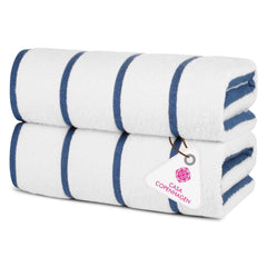 Casa Copenhagen Cabana Pool Xl Bath Towels 610 Gsm (White Navy Stripe) - Pack Of 2