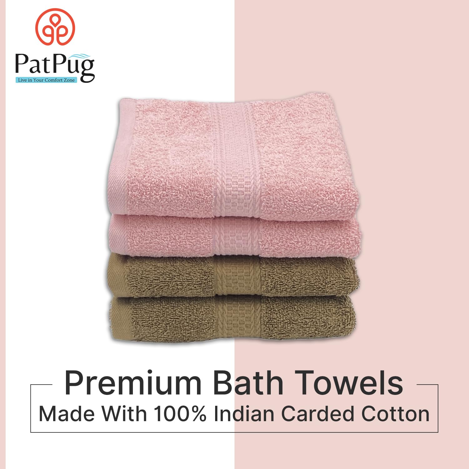 Patpug 100% Indian Ultra Soft Cotton Hand Towel 500 Gsm | For Gym, Workout, Yoga, Wash Basin (Sepia Brown & Baby Pink) -4 Piece