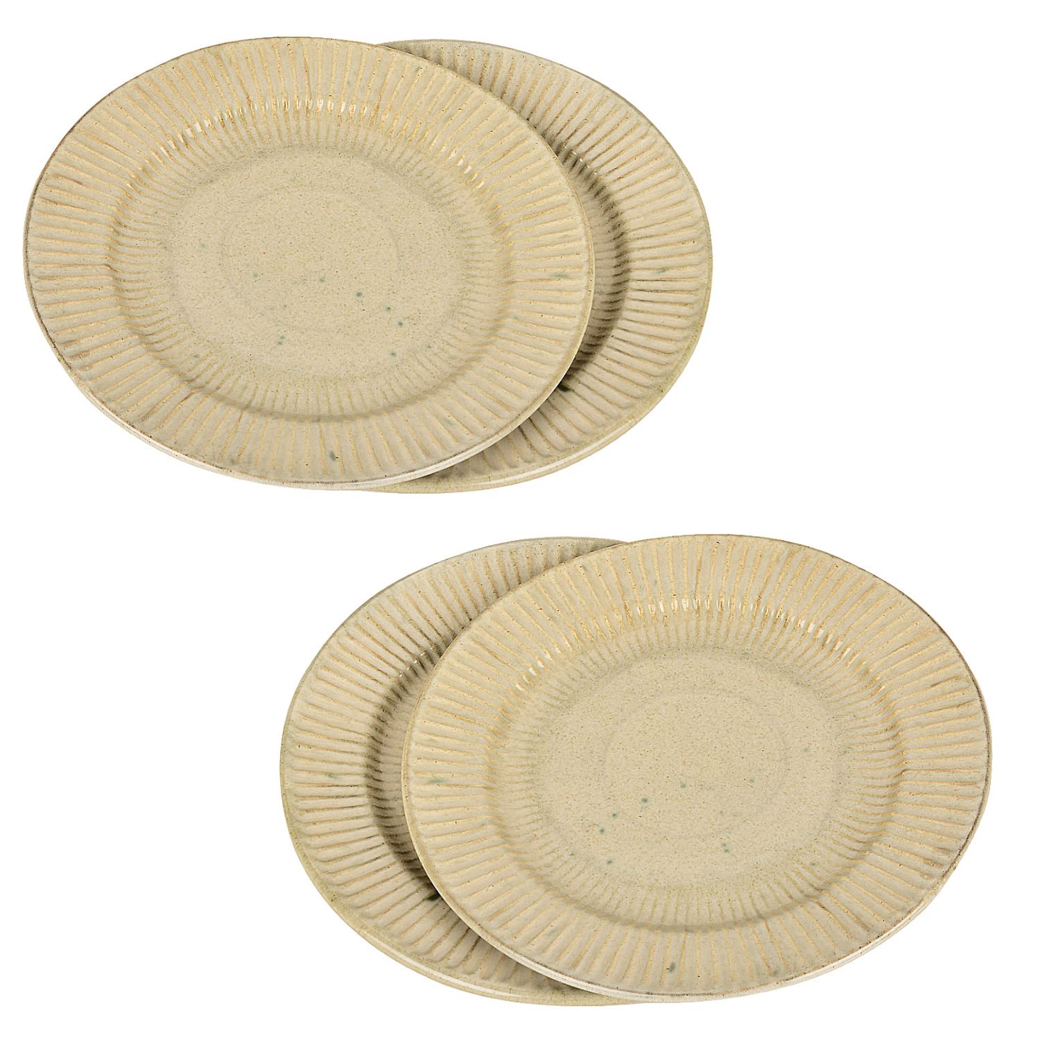 Ribbed Ceramic Dinner Serving Plates With 4 Table Napkins Set Of 4 - Ivory, Diameter: 10 Inches | Full Plates - Ceramic Platter - Dazzling Riviera