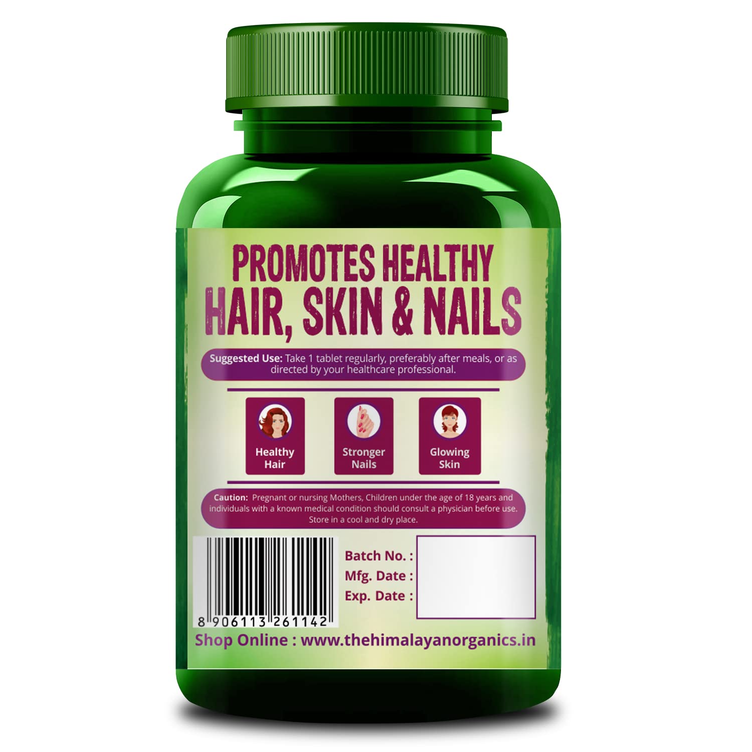Himalayan Organics Biotin 10000mcg For Hair Growth , Nails & Skin | 120 Tablets , 200gm 0.4lbs