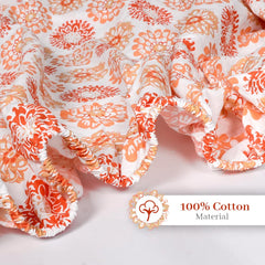 Printed King Size Double Bedsheet With 2 Pillow Cover For Bedroom | 72 X 78 + 9 Inches, Red Orange & White - All Around Elastic Fitted | Ideal For Everyday Use