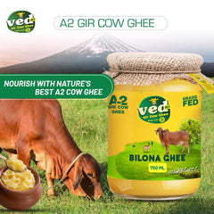 Natural A2 Gir Cow Ghee By Ved-A2 | Traditional Bilona Method Healthy Desi Ghee Good For Heart Health | (750ml) 25.3 Ounce | Jar Pack