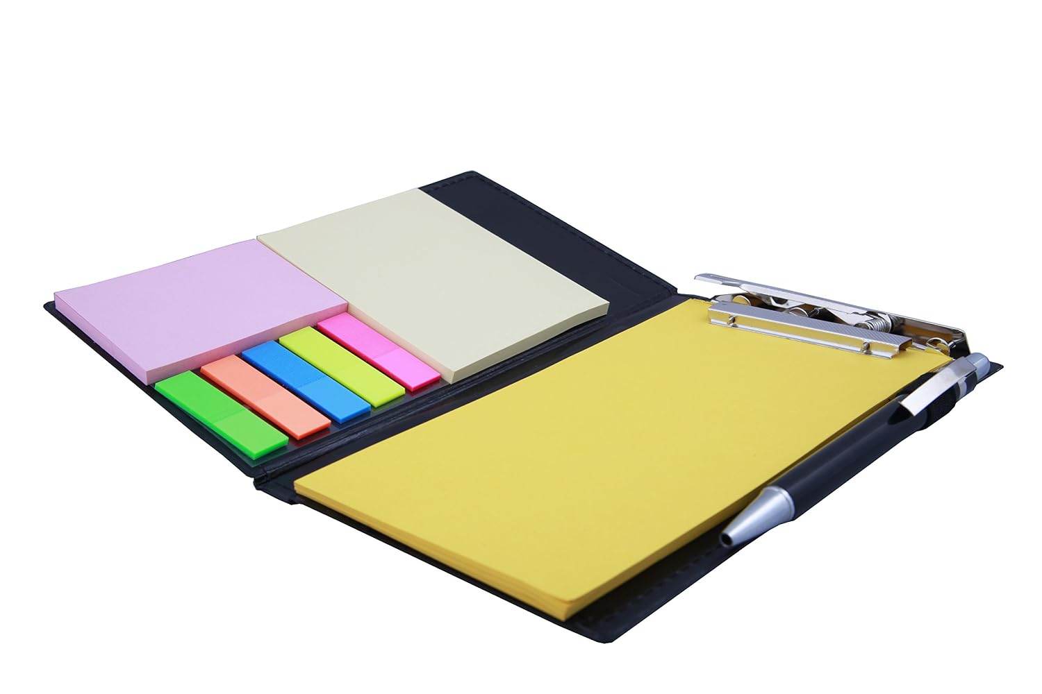 Note Pad Diary Style Desk Organizer With Sticky Notes, Clip Holder & Pen | Home Notebook - Yellow