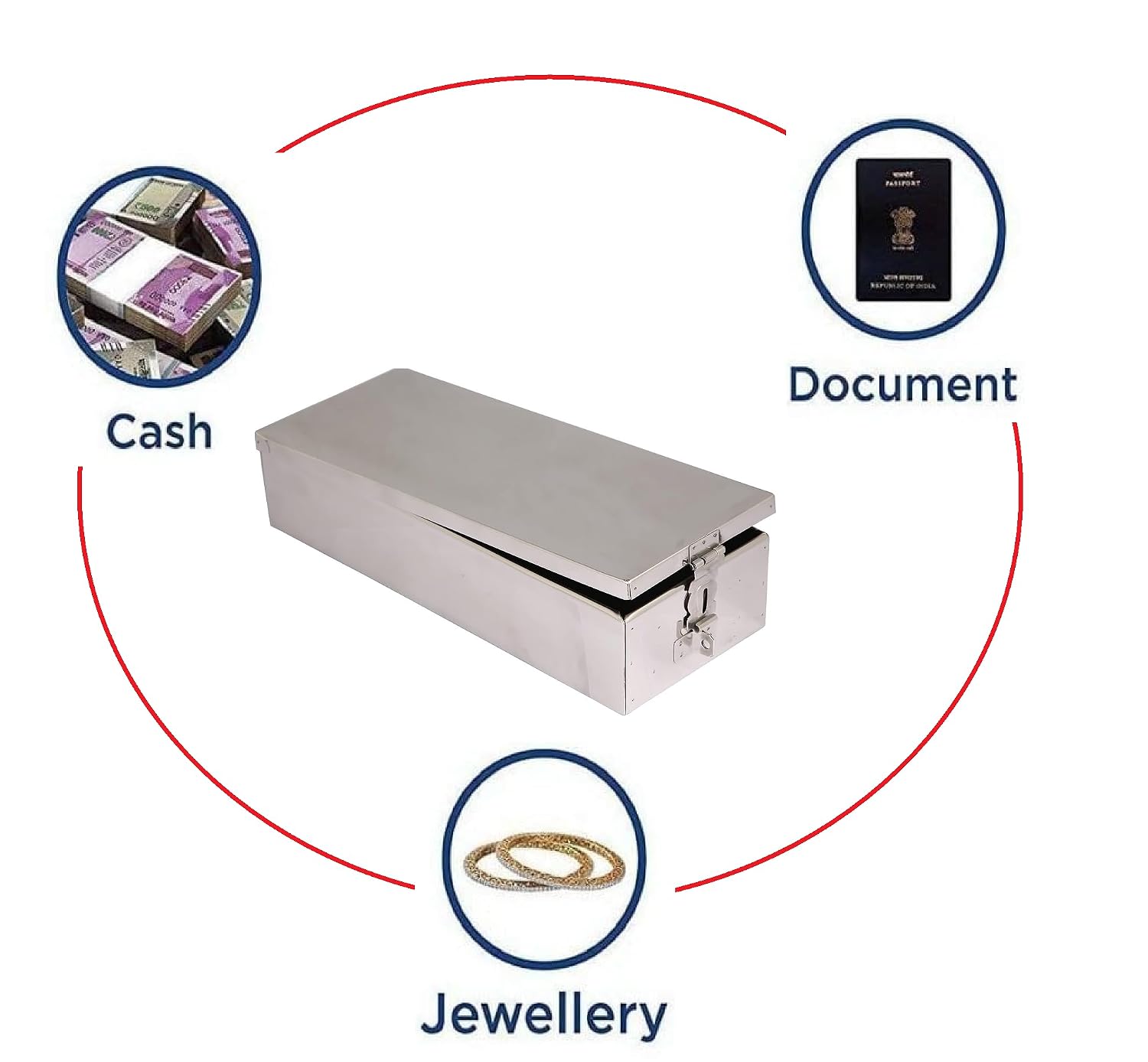 High Grade Stainless Steel Premium Bank Safe Locker Box For Cash Box, Jewellery, Cheque Book, Multipurpose Storage Security Box, Fits In Any Bank Locker Size -12 Inch, Special Feature - Portable