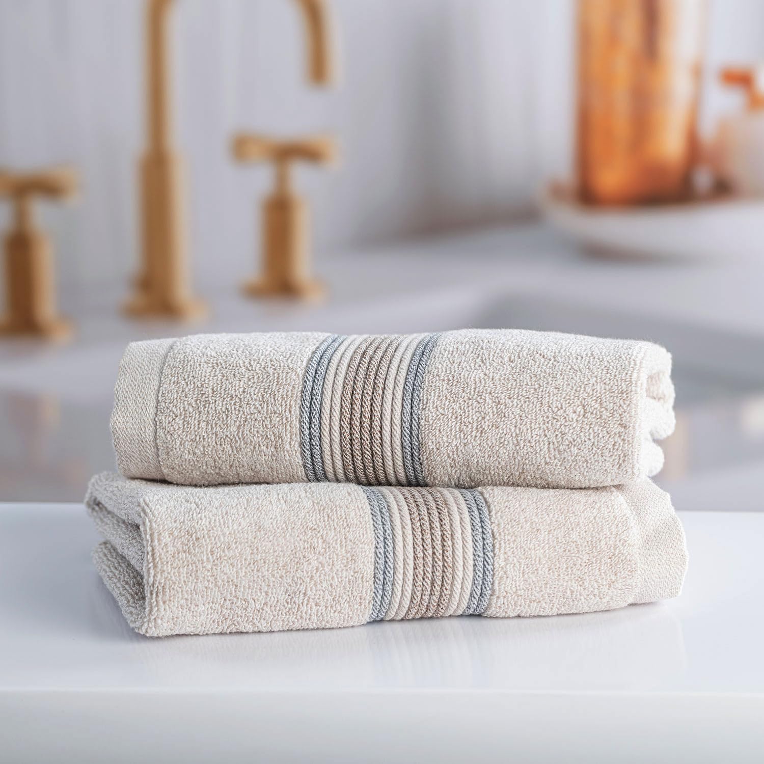 Spread Spain Water & Soil Hand Towel 500 Gsm | Luxurious Blend Of Cotton & Bamboo Fiber Hand Towel Ultra-Absorbent, Quick-Drying & Skin-Friendly (Beige) - Pack Of 2