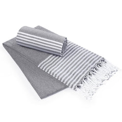 Destin Home Turkish Peshtemal Beach Towels 700 Gsm | Cotton Soft, Lightweight, Quick-Drying & Absorbent For Beach Pool Spa Picnic Travel (Charcoal Grey)- Set Of 2