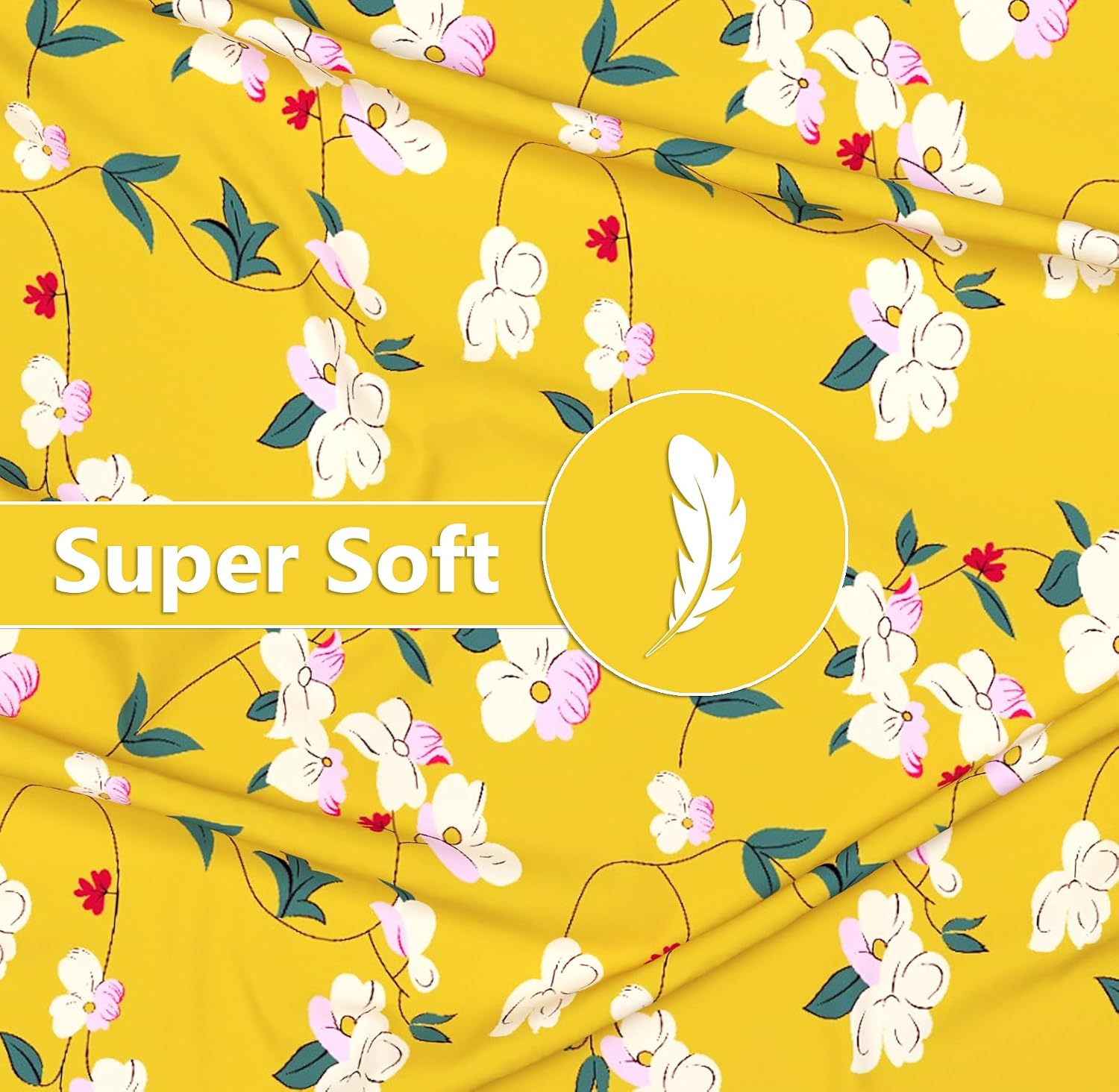 Elastic Fitted Double Bedsheets For Queen Size With 2 Pillow Covers - Size 72 X 68 X 6 Inches, Yellow & White | Double Bed With Corner Elastic | Wrinkle Free Super Soft Floral Breathable