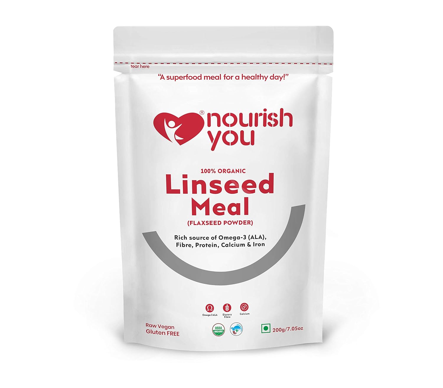 Nourish You Cold Milled Organic Flax Seed Powder Alsi Powder Rich In Omega 3 Fibre, Good Alternative Source Of Omega 3, 6 Fatty Acids | 200gm 0.4lbs Each Pack Of 5
