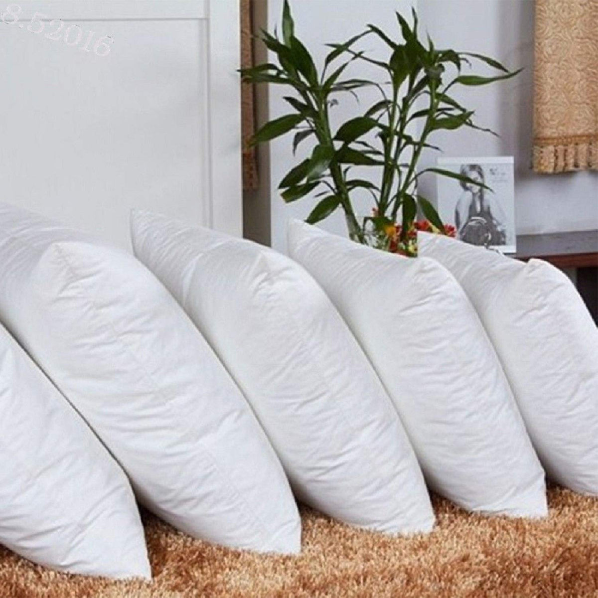 Soft Microfiber Cushion For Sofa & Bed, Decorative Square Pillow, White - 16 X 16 Inch | Pillow For Living Room, Bedroom & Office, Durable & Comfortable | Neck Support, Washable - Set Of 5
