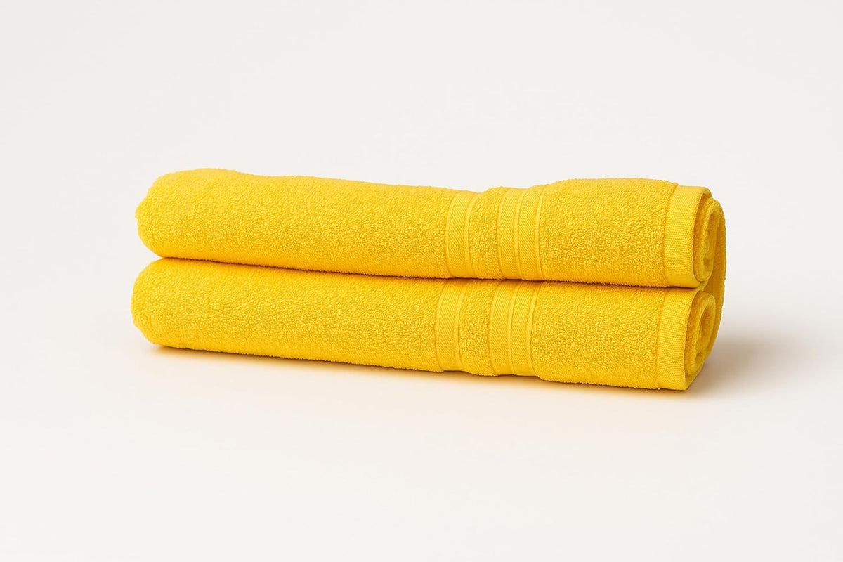 Siya Fashion Cotton Bath Towel 1000 Gsm | Ultra Soft Absorbent Quick Dry Lightweight & Durable Fabric Perfect For Home, Gym, Travel & Everyday Use (Yellow) - Pack Of 2