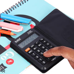 Saya Portable Calculator With Flip Cover For Office Supplies | 12 Digit Large Display | Dual Power (Solar & Battery) | Compact & Lightweight Design