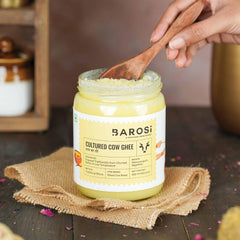 Pure Organic Cultured Desi Cow Ghee By Barosi | Rich In Vitamins A, E & Healthy Cow Desi Ghee Good For Cooking | 1 Litr (500ml * 2) 33.8 Ounce | Jar Pack