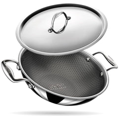 Artisan Hybrid Triply Non Stick Kadai With Lid, 4.4 Liters | Stainless Steel Kadhai, 28cm - Induction Friendly