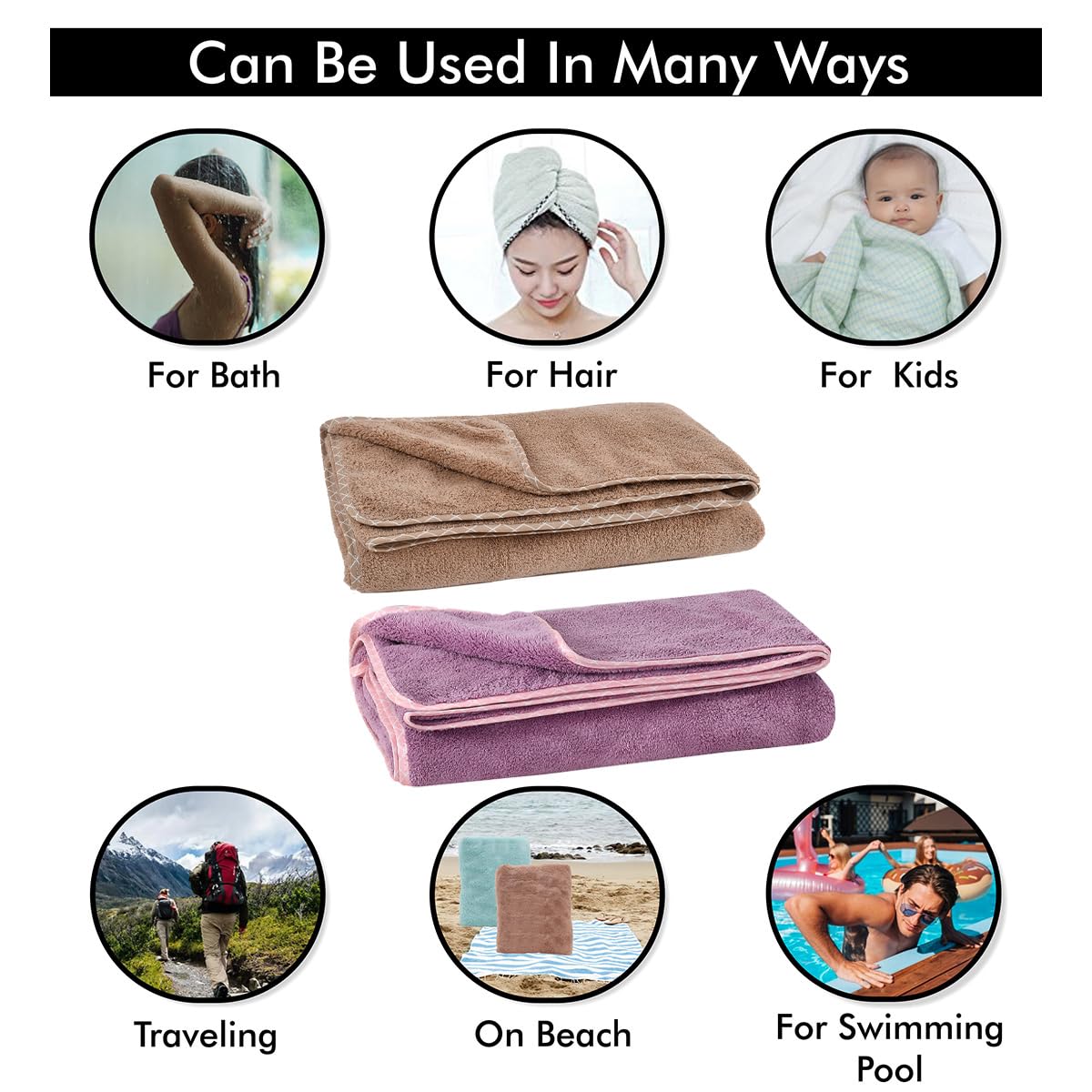 Urbanleaf Microfiber Large Bath Towel Quick Dry Super Absorbent Bath Towel | Towel For Bath, Travel, Gym, Beach, Pool & Yoga (Brown & Purple)