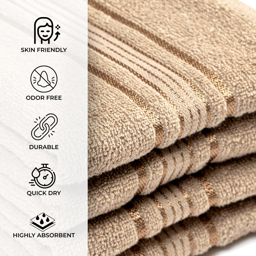 Akiko Home 100% Cotton Essential Series Hand Towels 800 Gsm | Soft, Absorbent & Durable, Cotton Hand Towel | Pack Of 4 (Beige)