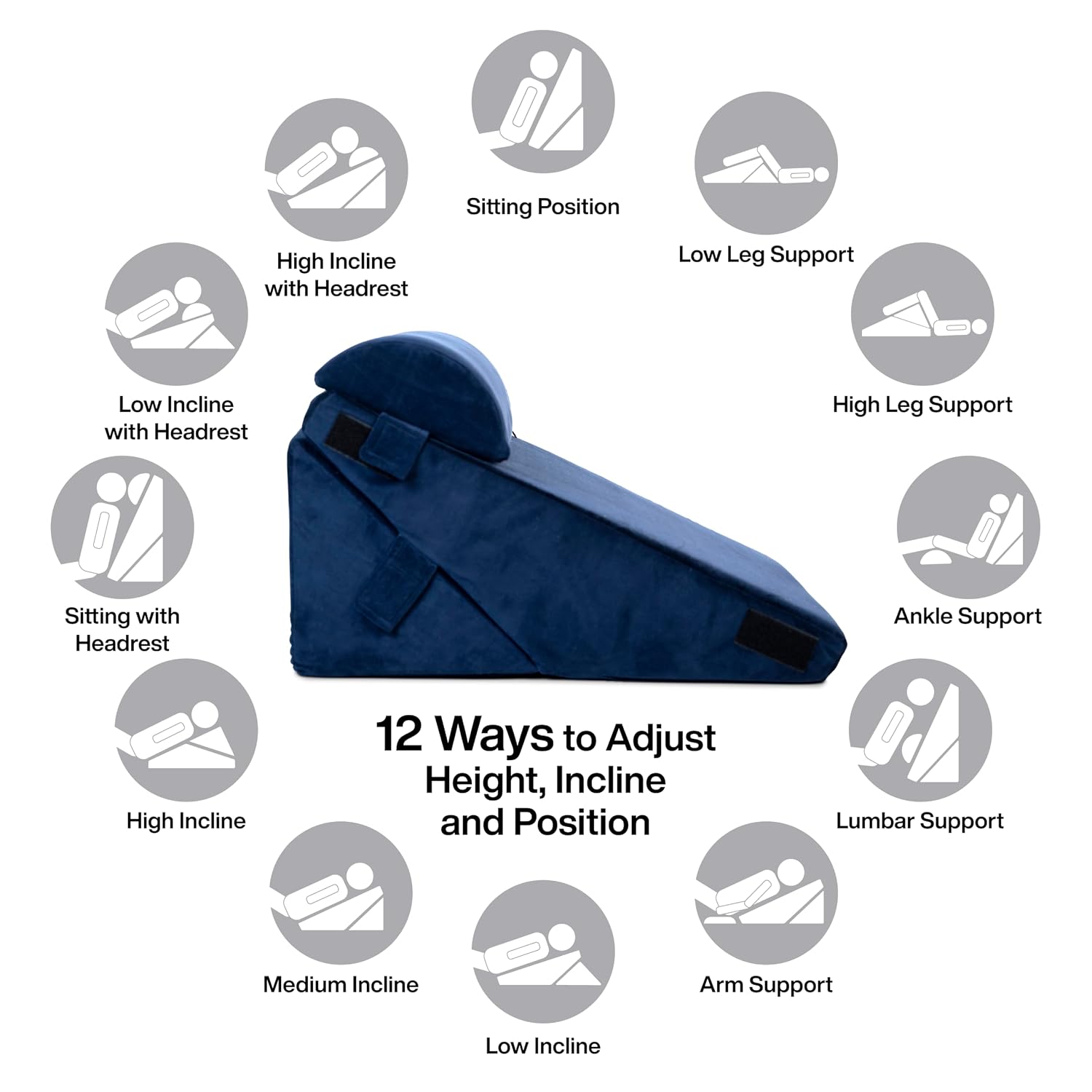 Wedge Pillow Memory Foam With Head For Back Support For Bed, Navy Blue - 22 X 22 X 12 Inch | Wedge Cushion, Adjustable, Acid Reflux, Snoring, Leg Elevation, Pregnancy, Comfortable Pillow